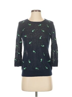 J. Crew Navy Light Linen Sweater with Green Whale embroidery